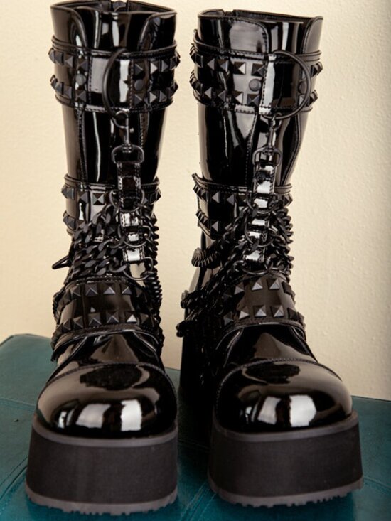 Mens Lace Up Strapped Pyramid Studded Combat Platform Boots Rave Gothic Military main image 4